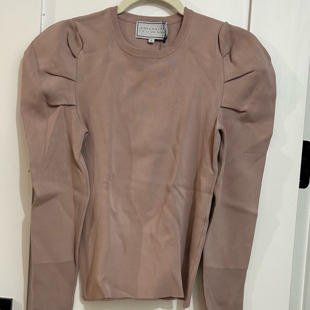 Adriana Puff-Sleeve Crewneck Sweater in Dusty Mauve